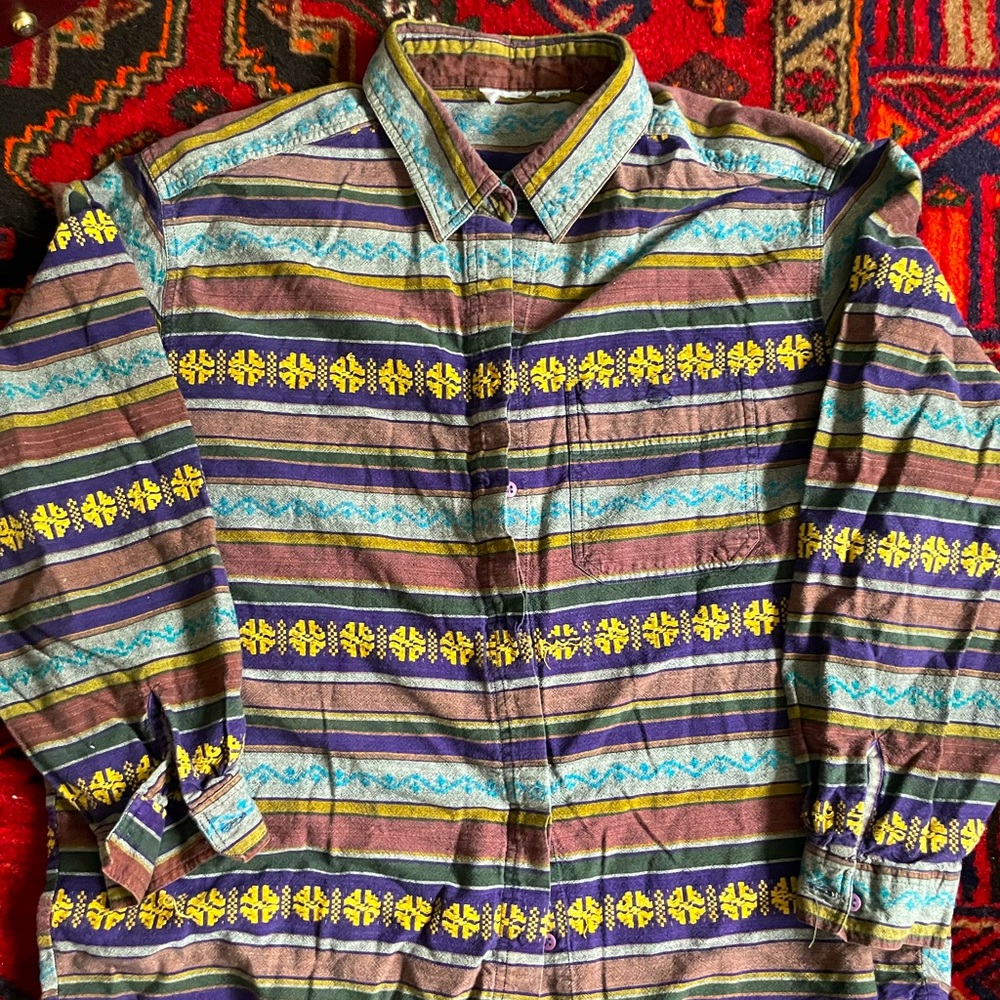 Multicolored Woven design Gorp core vintage long sleeve button down oversized
